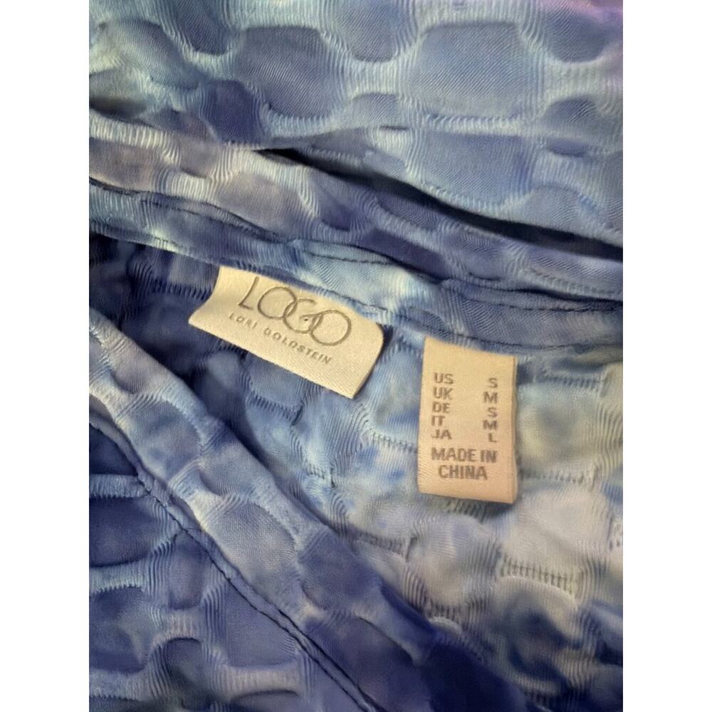 LOGO Lori Goldstein 3/4 Sleeve Blue White Top Size Small - Picture 2 of 3